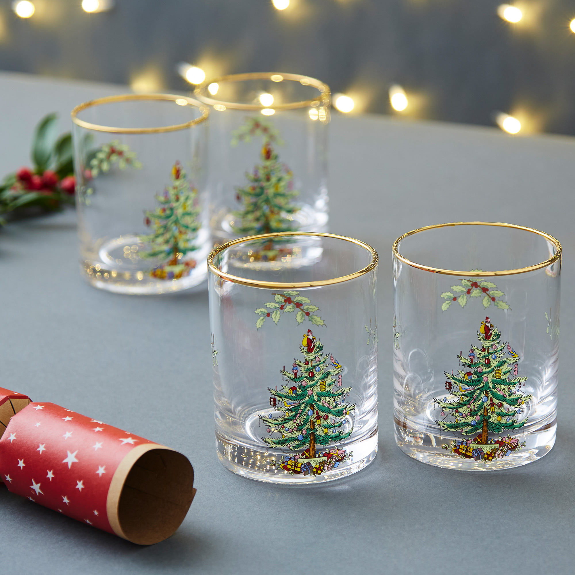 Christmas Tree Set of 4 Lowball Glasses image number null